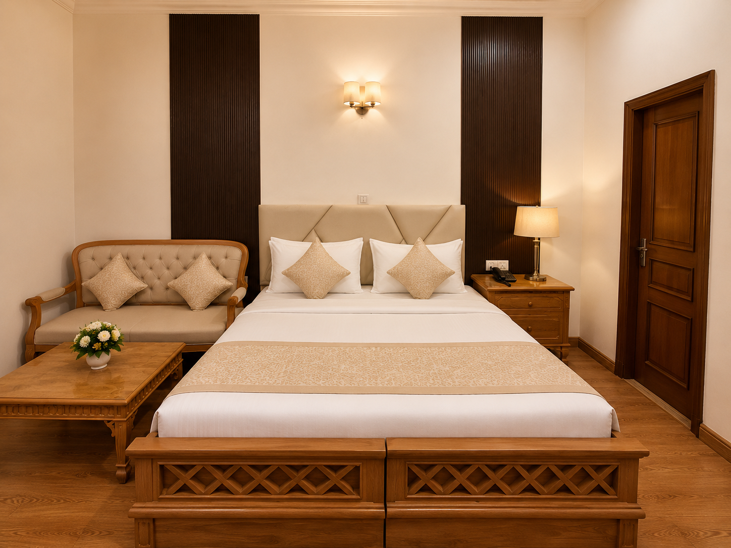 Hotel Ambica Palace — compact executive room with smart TV