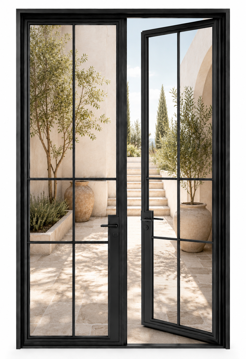 Double French Steel Door — 6-Lite — open