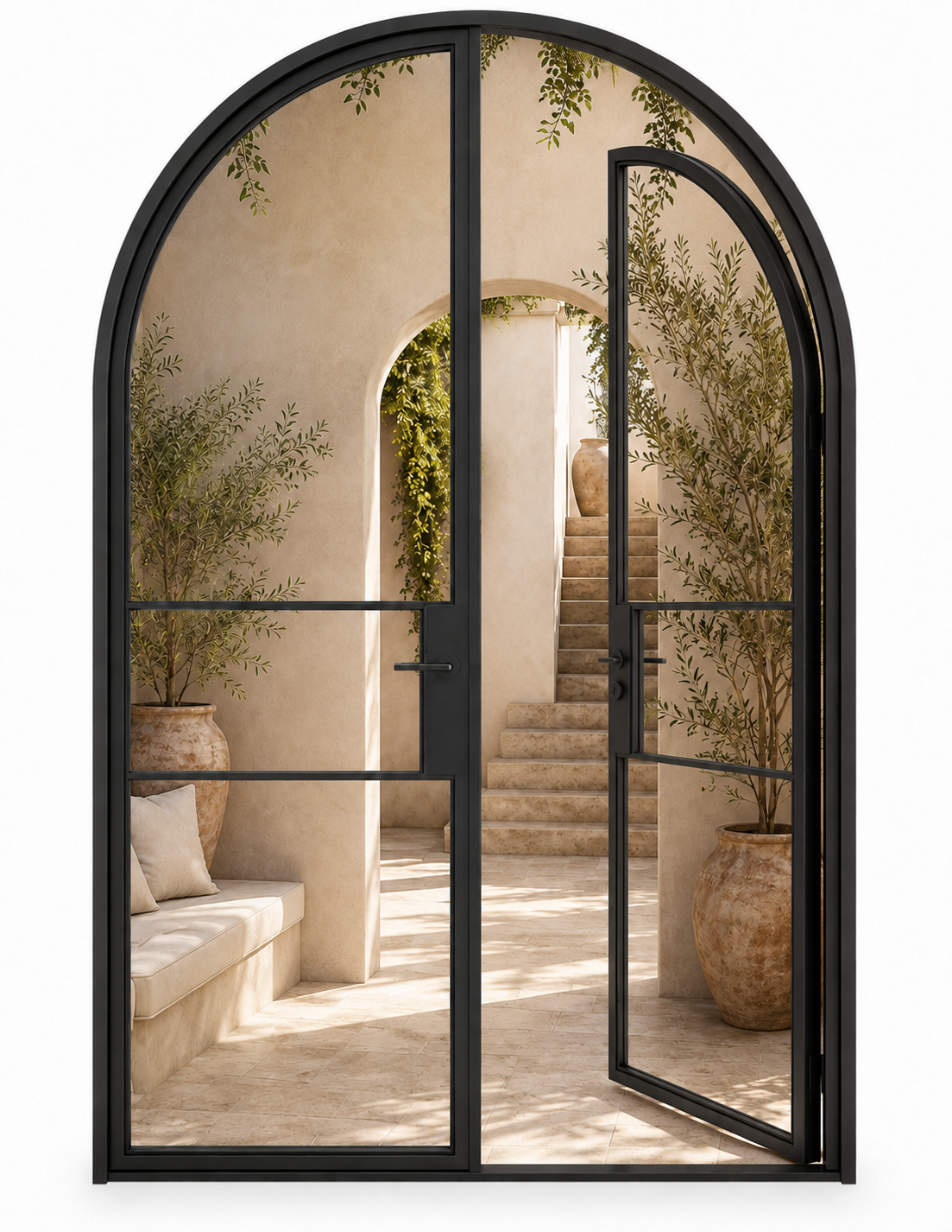 Full-Arch Double Steel Door — open