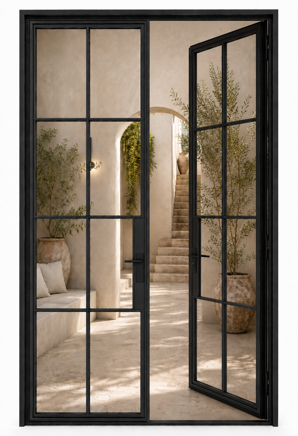 16-Lite Divider Double Steel Door — open