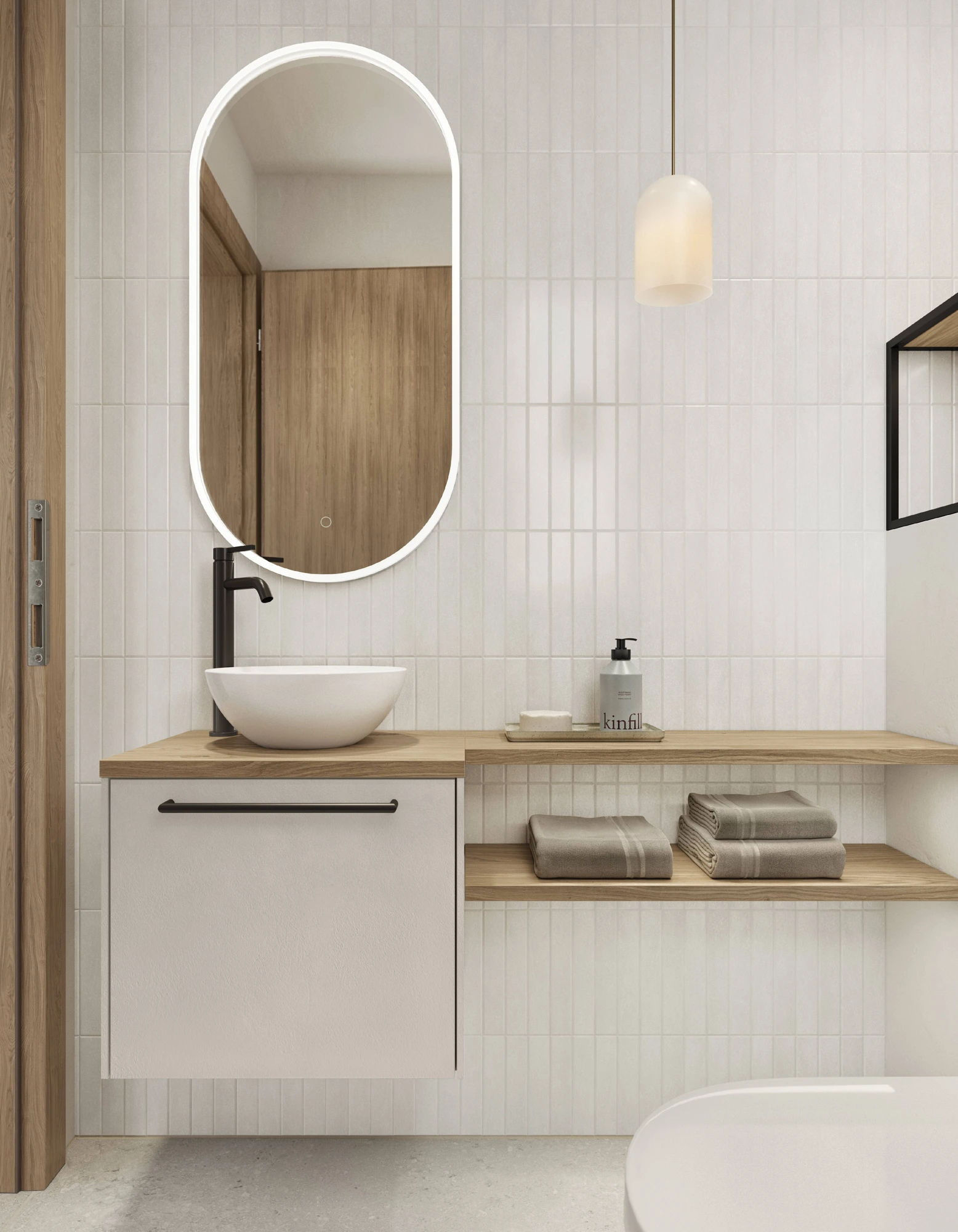 Lyst minimalistisk badeværelse