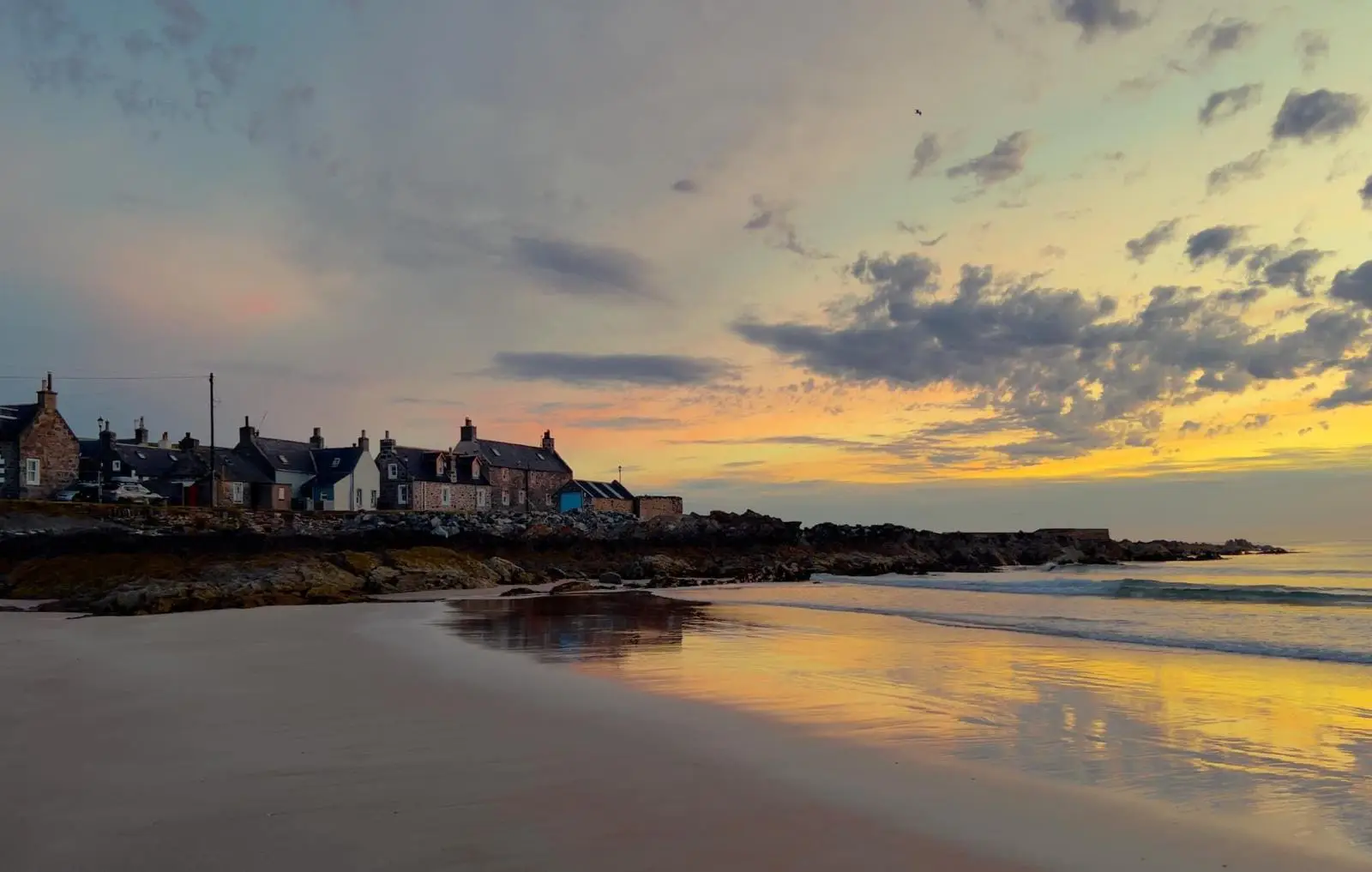 Sandend Bay — wide beach and dramatic sky on Scotland's north-east coast