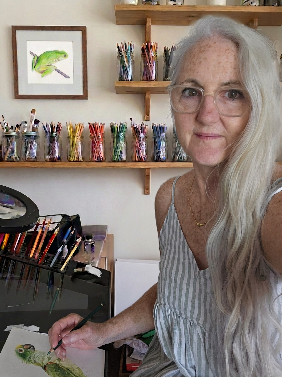 The artist behind Arty Flare drawing in her studio