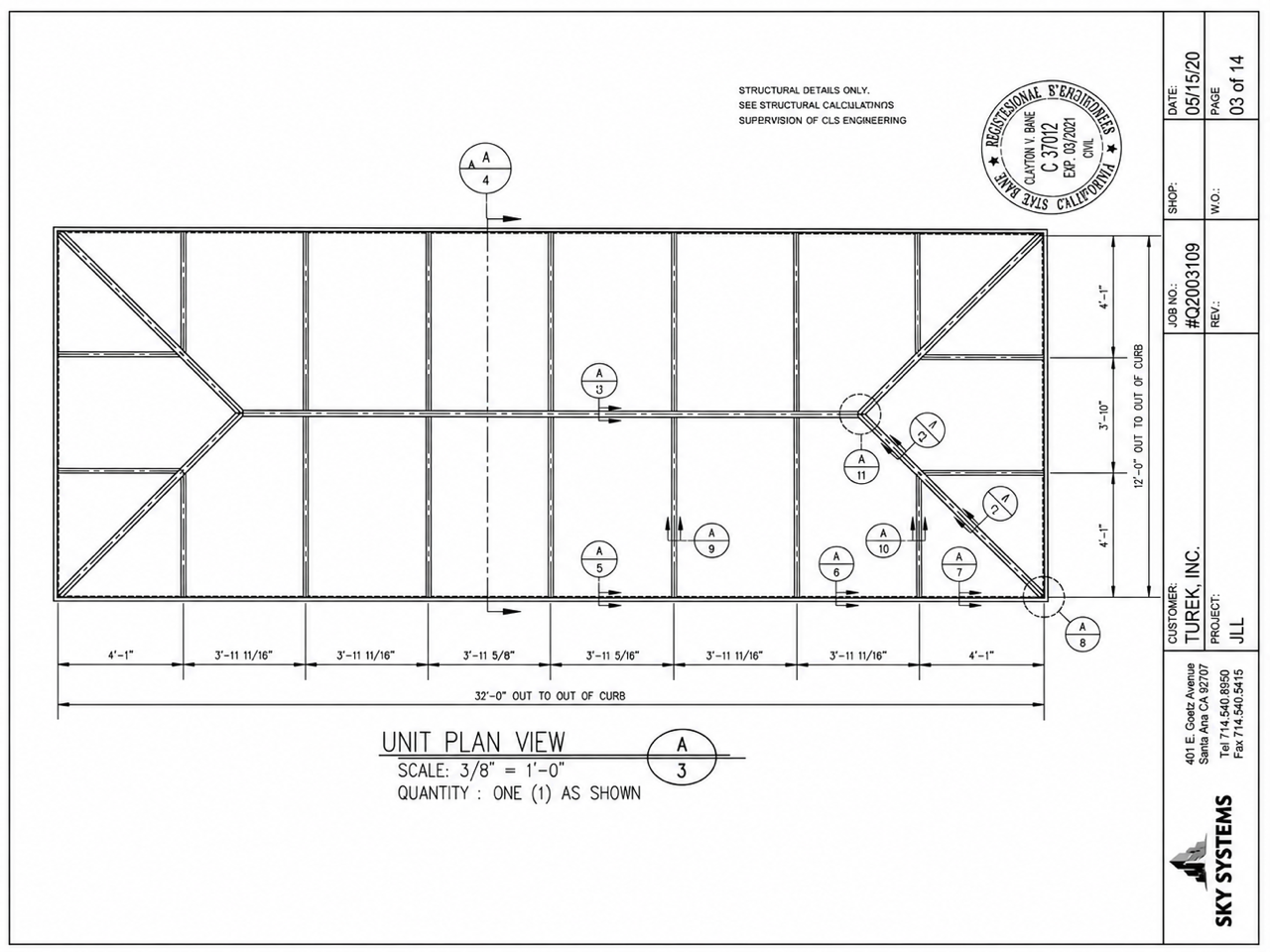 Residential Ridge Skylights blueprint drawing