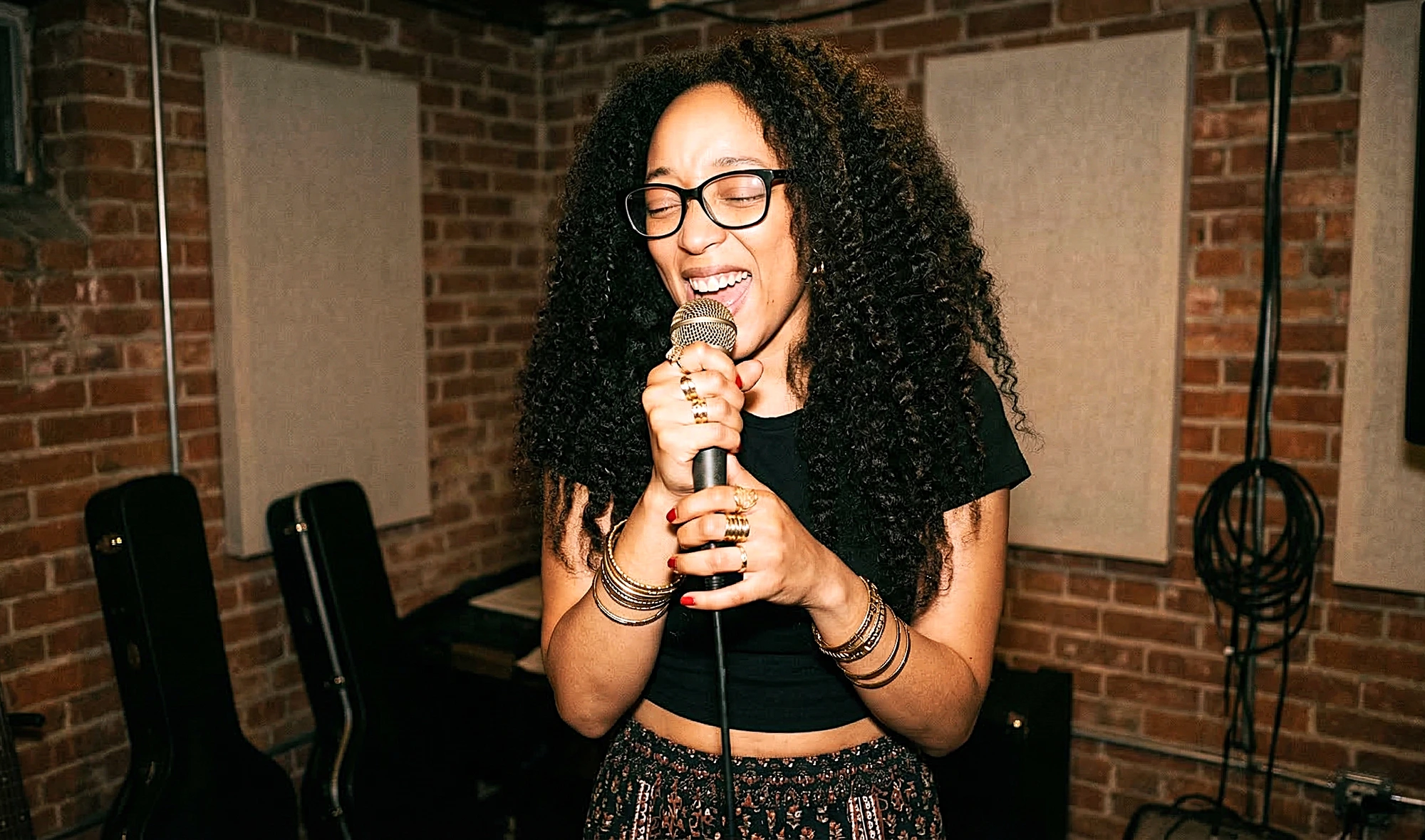 Dani Morr singing in the studio