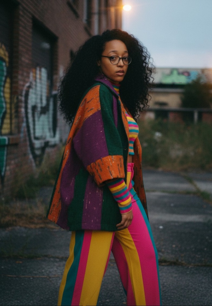 Dani Morr — color-blocked alley portrait, side profile
