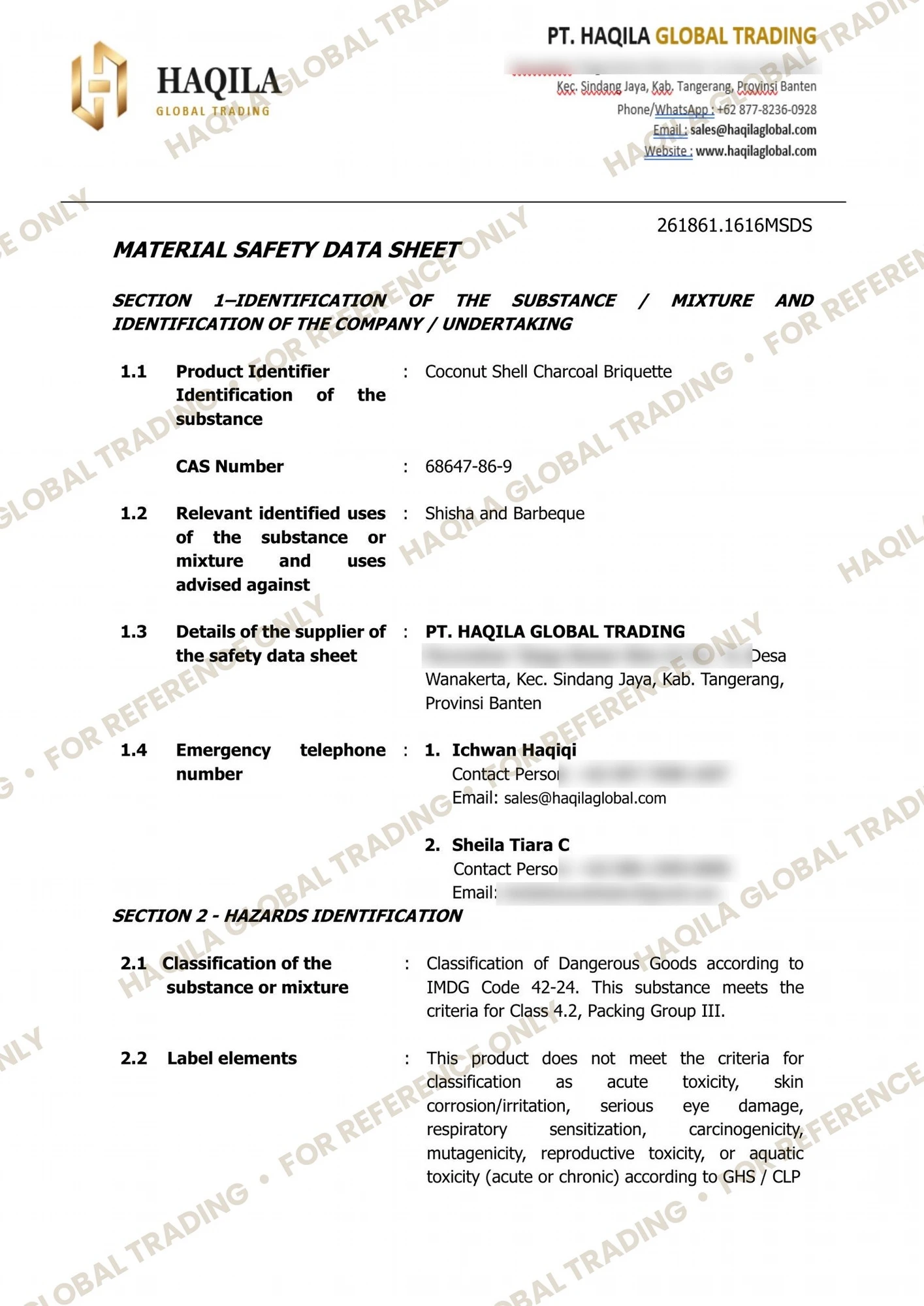 Material Safety Data Sheet (MSDS)
