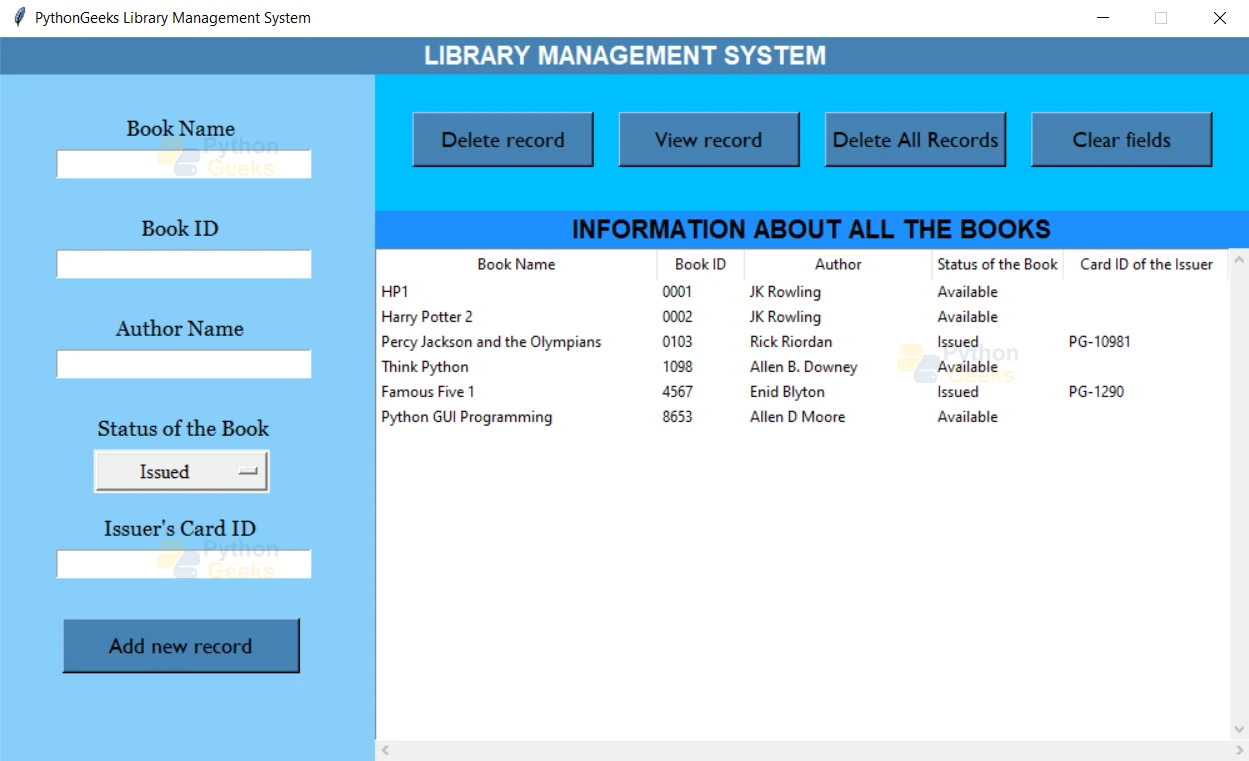 Python-based Library Management System GUI — ICSE Class 9 & 10 AI practical project sample