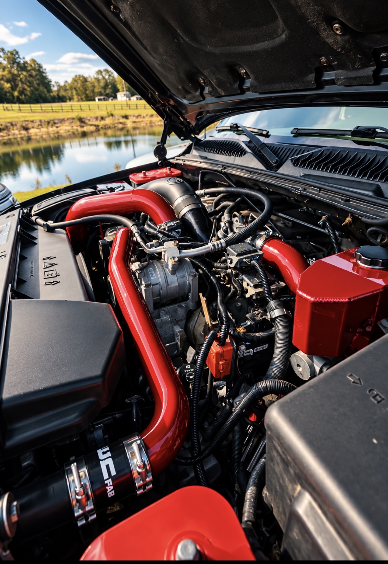 Close-up of engine internals during a build