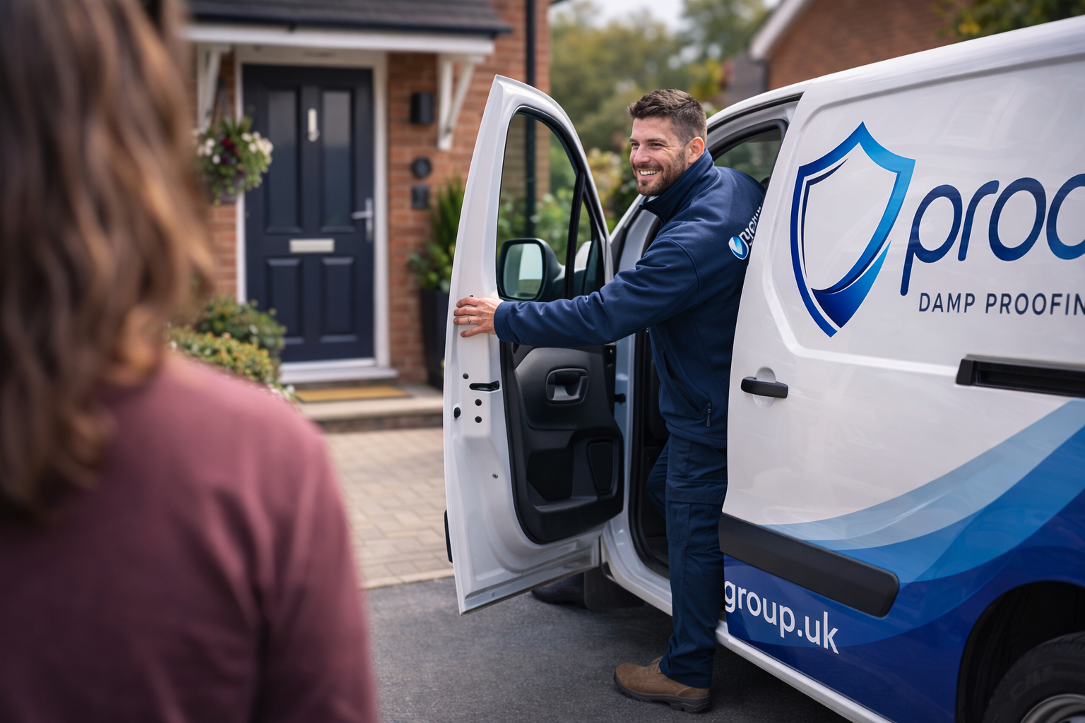 A Procure Group surveyor arriving at a customer's home for a damp inspection