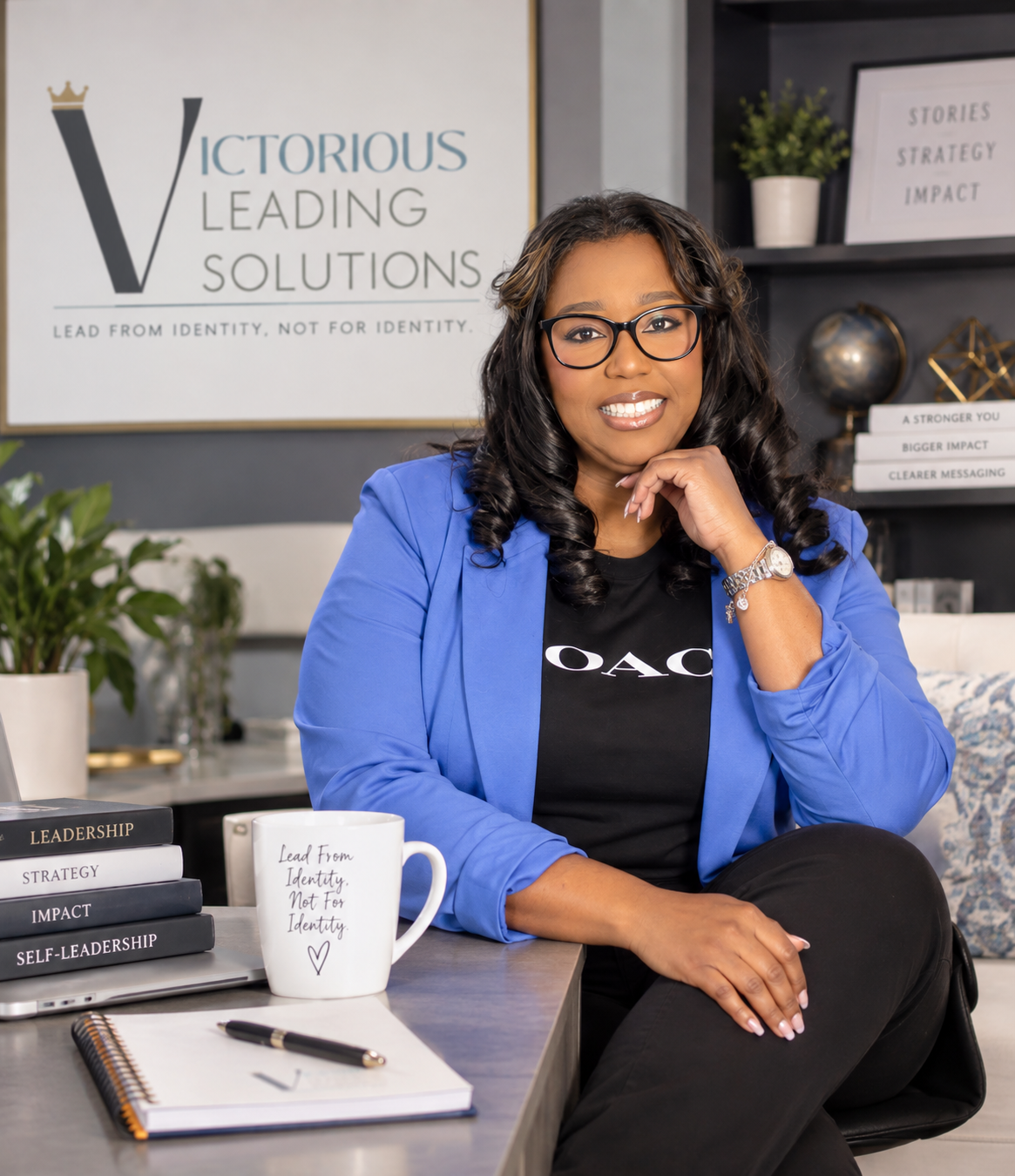 A poised woman leader in editorial light