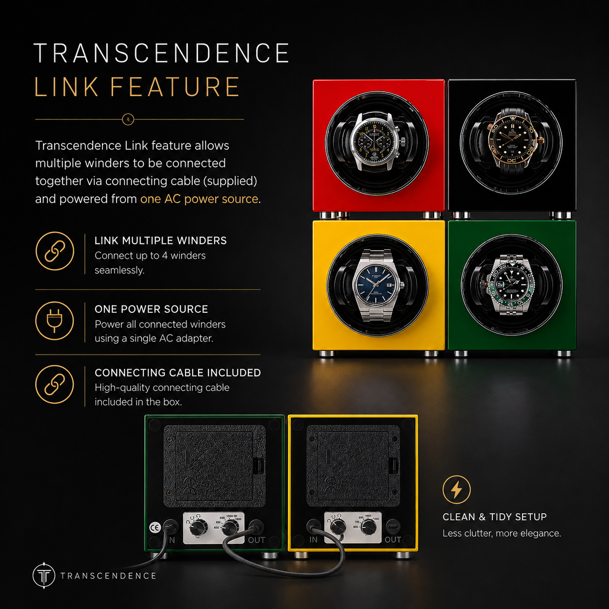 Transcendence Link feature — connect up to 4 winders on one AC power source