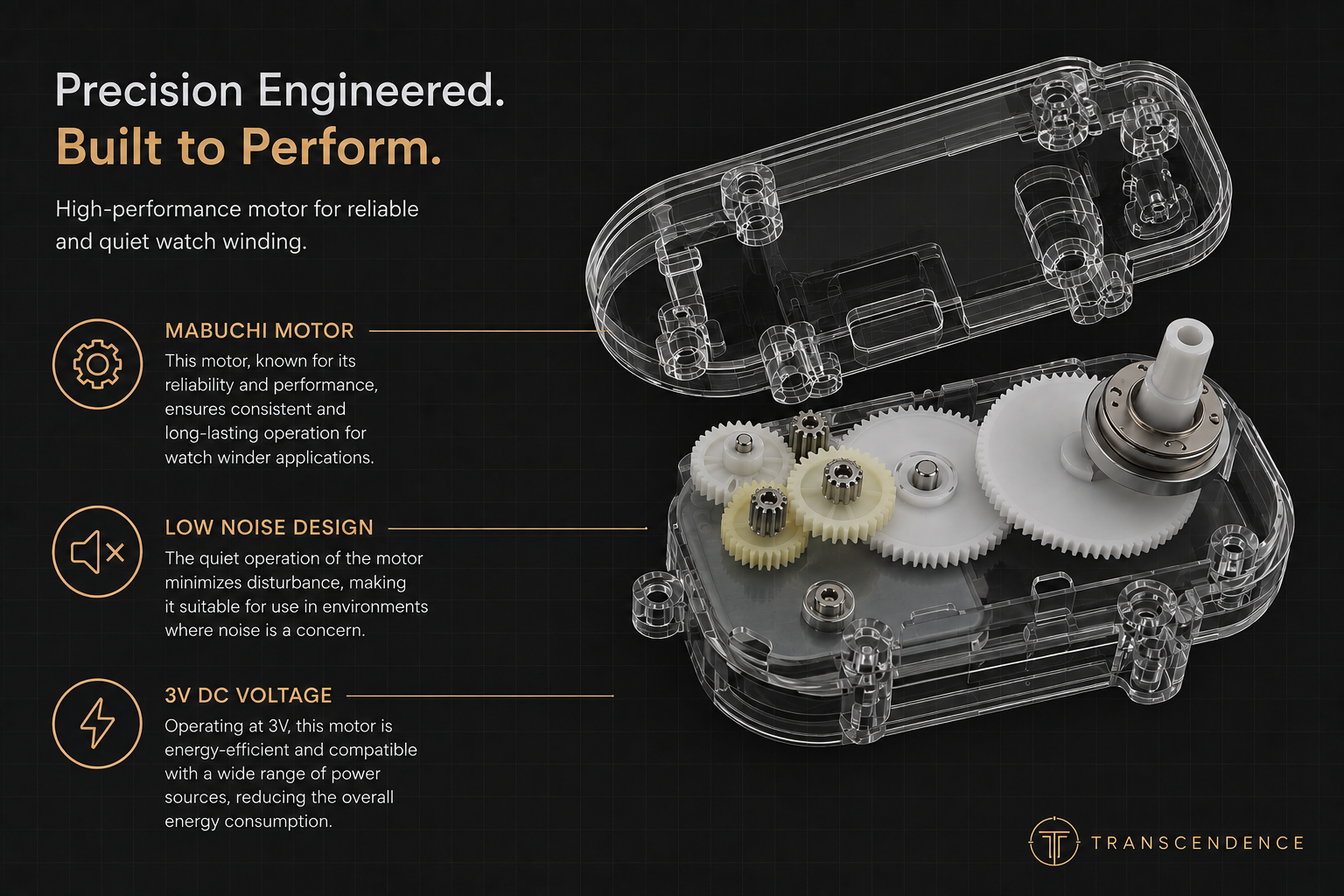 Mabuchi motor and nylon gear assembly — precision engineered