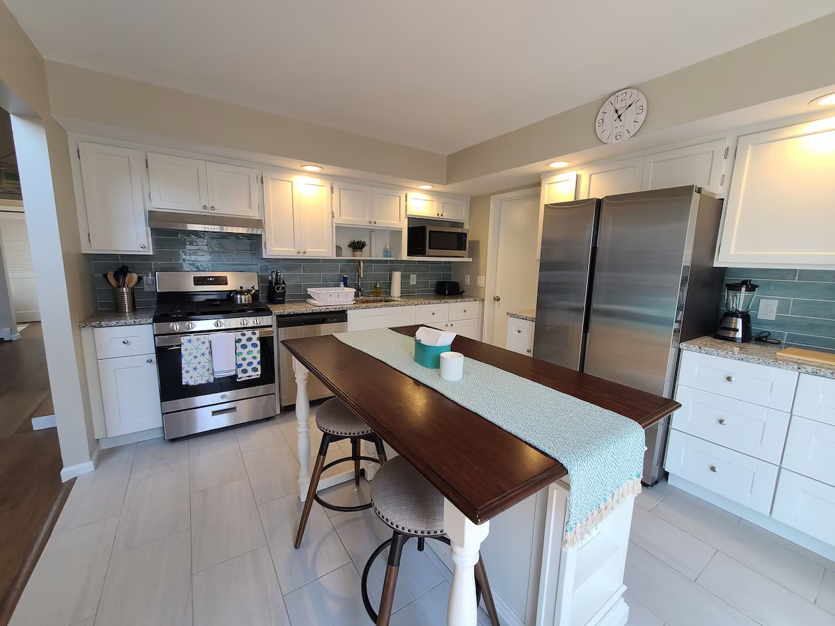 White Shaker with Dark Wood Island